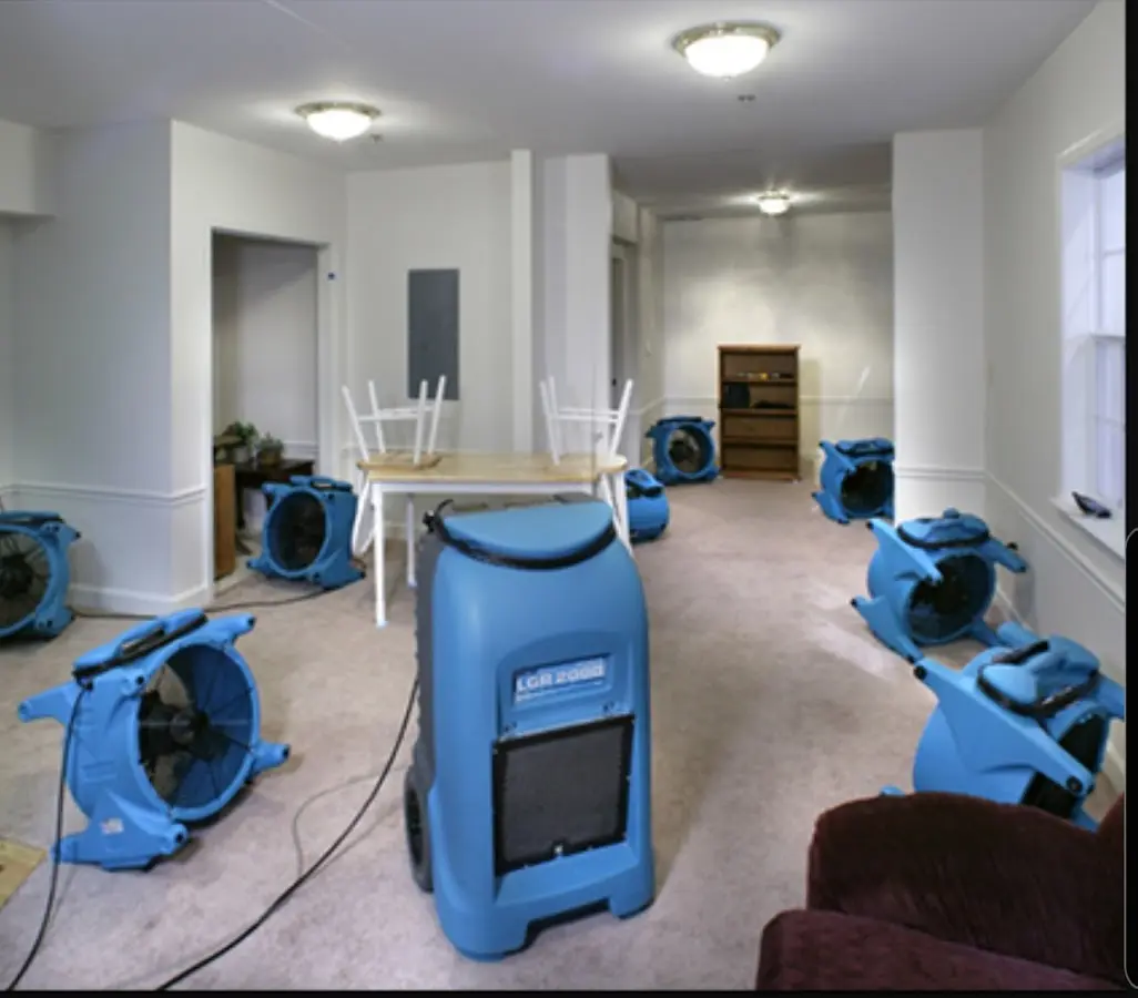 Air movers and dehumidifier setup for Water Extraction & Removal in Ojai